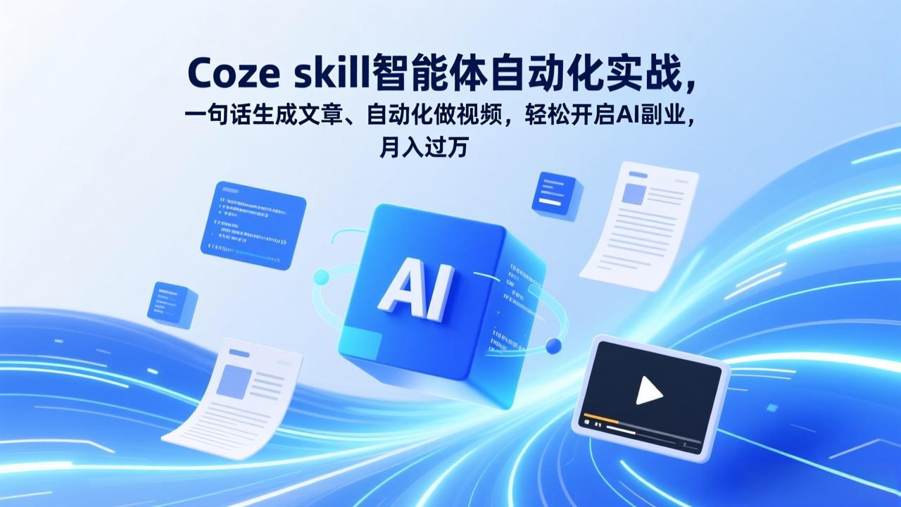 （17399期）Coze skill智能体自动化实战，一句话生成文章、自动化做视频，轻松开启AI副业，月入过万汇创网-网创项目_汇创网_中创网_福缘网_冒泡网_网创项目平台汇创网