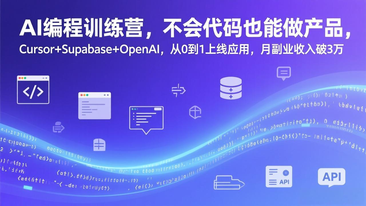 （17388期）AI编程训练营，不会代码也能做产品，Cursor+Supabase+OpenAI，从0到1上线应用，月副业收入破3万汇创网-网创项目_汇创网_中创网_福缘网_冒泡网_网创项目平台汇创网