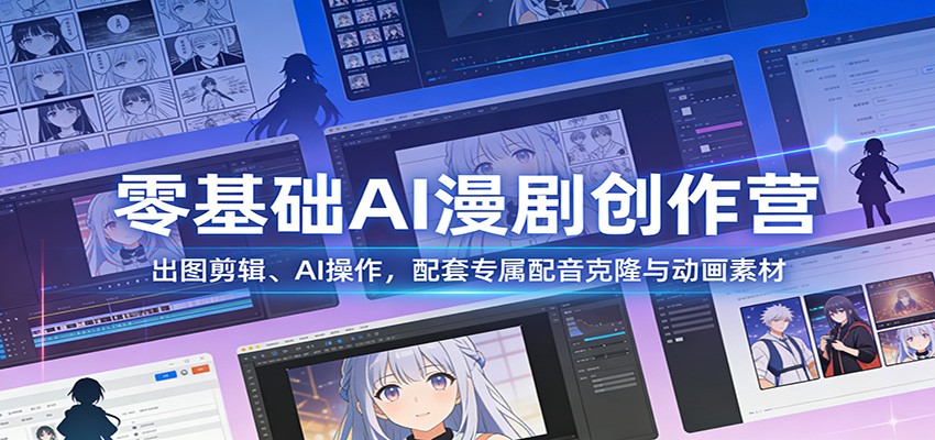 零基础AI漫剧创作营：出图剪辑、AI操作，配套专属配音克隆与动画素材汇创网-网创项目_汇创网_中创网_福缘网_冒泡网_网创项目平台汇创网