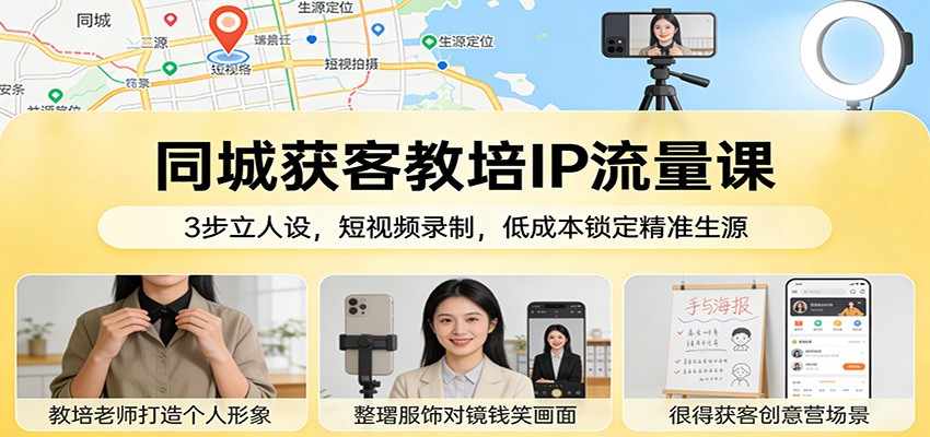 同城获客教培IP流量课：3步立人设，短视频录制，低成本锁定精准生源汇创网-网创项目_汇创网_中创网_福缘网_冒泡网_网创项目平台汇创网