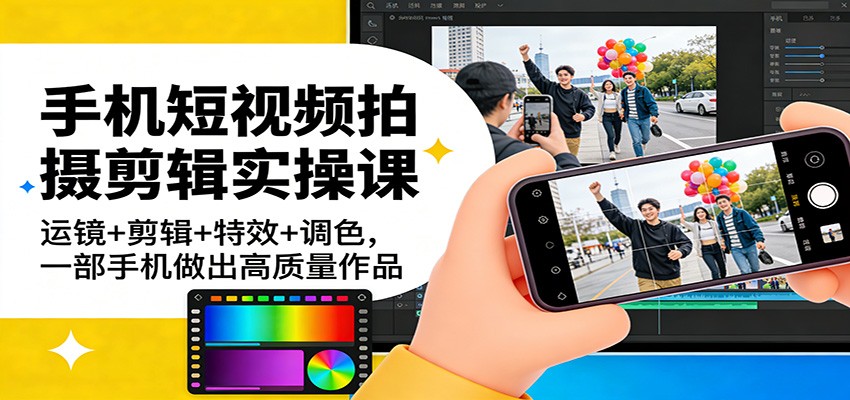 手机短视频拍摄剪辑实操课：运镜+剪辑+特效+调色，一部手机做出高质量作品汇创网-网创项目_汇创网_中创网_福缘网_冒泡网_网创项目平台汇创网
