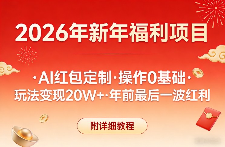 新年福利项目，AI红包定制，操作0基础，玩法变现20W+年前最后一波红利，附详细教程汇创网-网创项目_汇创网_中创网_福缘网_冒泡网_网创项目平台汇创网