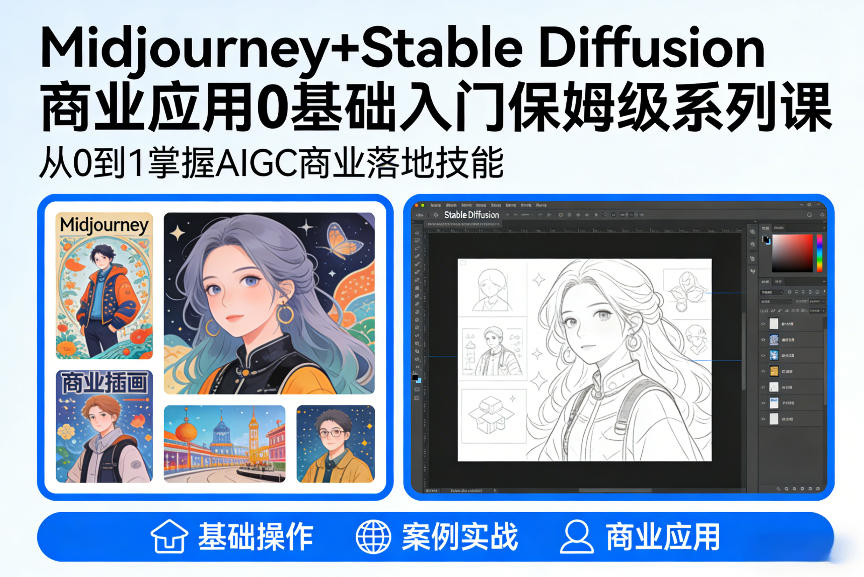 AIGC商业应用Midjourney+Stable Diffusion教程，0基础入门保姆级系列课汇创网-网创项目_汇创网_中创网_福缘网_冒泡网_网创项目平台汇创网