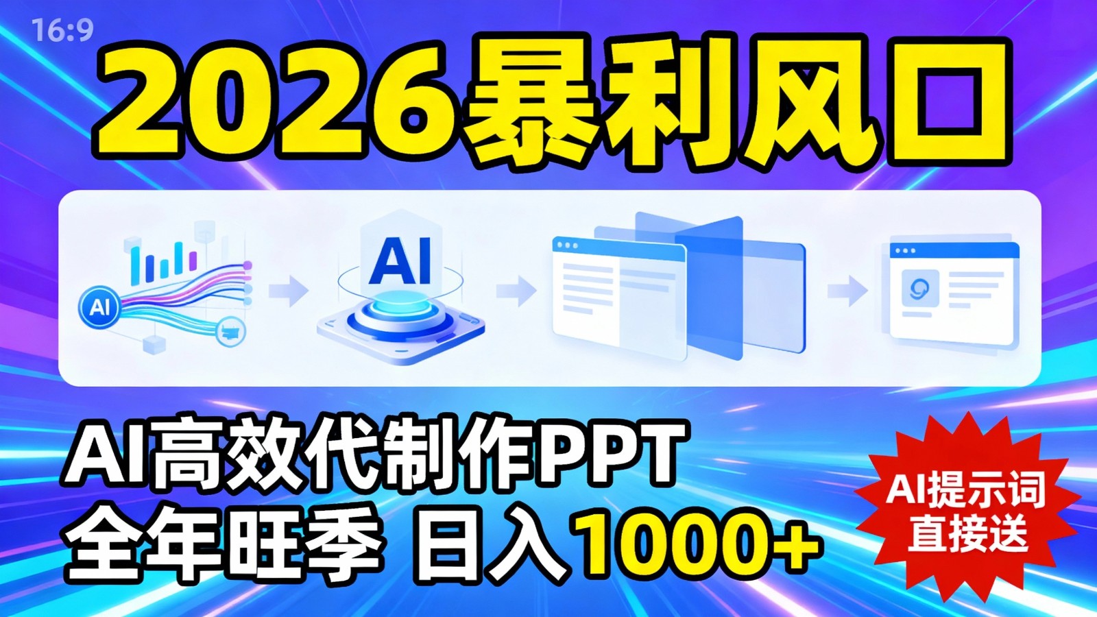 2026暴利！用AI高效代制作 PPT，全年旺季，日入 1000+，提示词直接送！汇创网-网创项目_汇创网_中创网_福缘网_冒泡网_网创项目平台汇创网