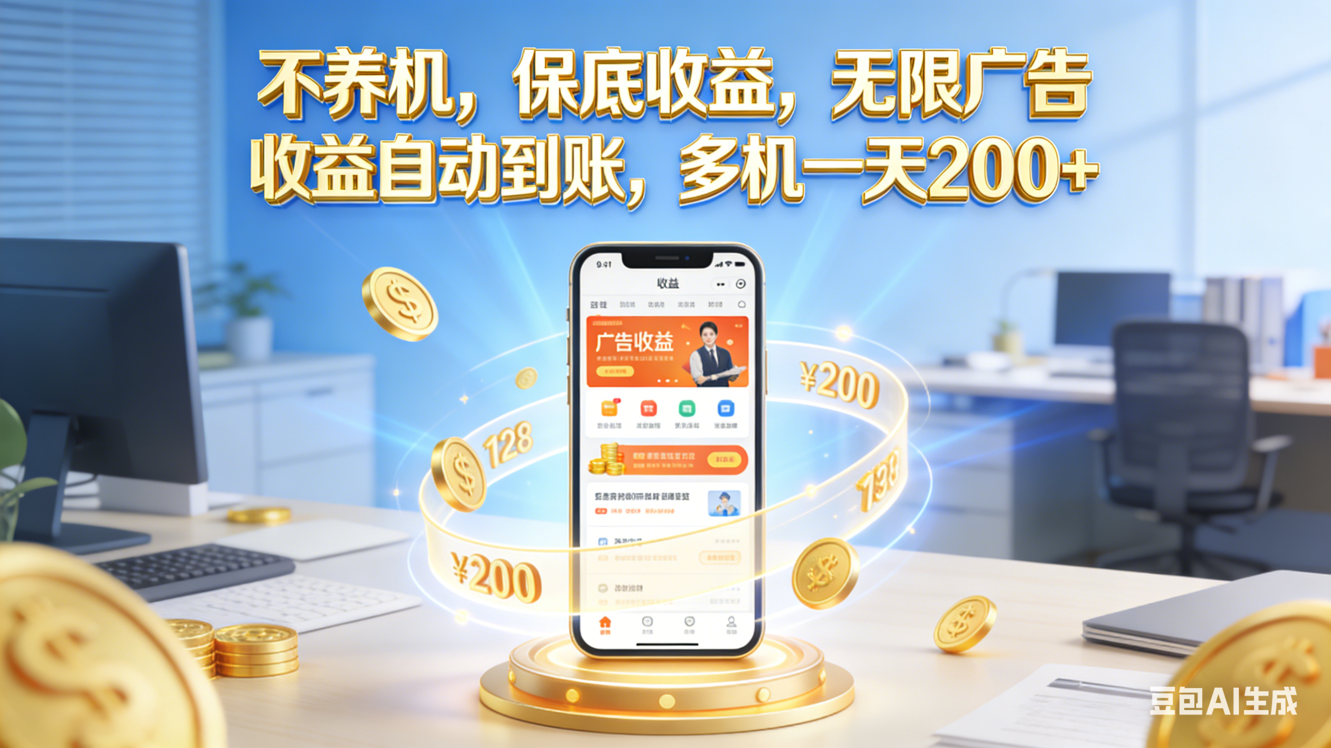 不养机，保底收益，无限广告，收益自动到账，多机一天200+汇创网-网创项目_汇创网_中创网_福缘网_冒泡网_网创项目平台汇创网