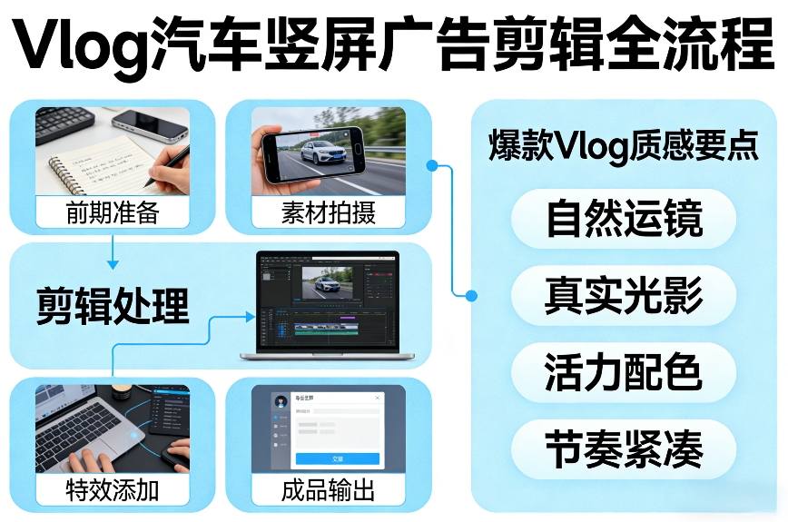 Vlog感觉汽车竖屏广告剪辑脚本全流程，拿捏爆款Vlog质感汇创网-网创项目_汇创网_中创网_福缘网_冒泡网_网创项目平台汇创网