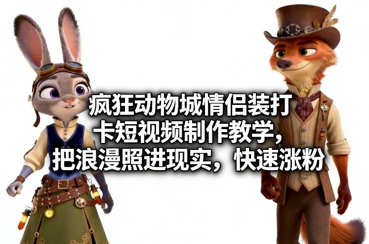 疯狂动物城情侣装打卡短视频制作教学，把浪漫照进现实，快速涨粉汇创网-网创项目_汇创网_中创网_福缘网_冒泡网_网创项目平台汇创网
