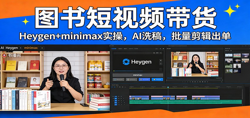 图书短视频带货：Heygen+minimax实操，AI洗稿 ，批量剪辑出单汇创网-网创项目_汇创网_中创网_福缘网_冒泡网_网创项目平台汇创网