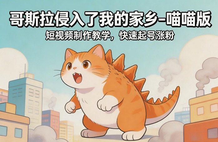 哥斯拉侵入了我的家乡–喵喵版短视频制作教学，快速起号涨粉汇创网-网创项目_汇创网_中创网_福缘网_冒泡网_网创项目平台汇创网