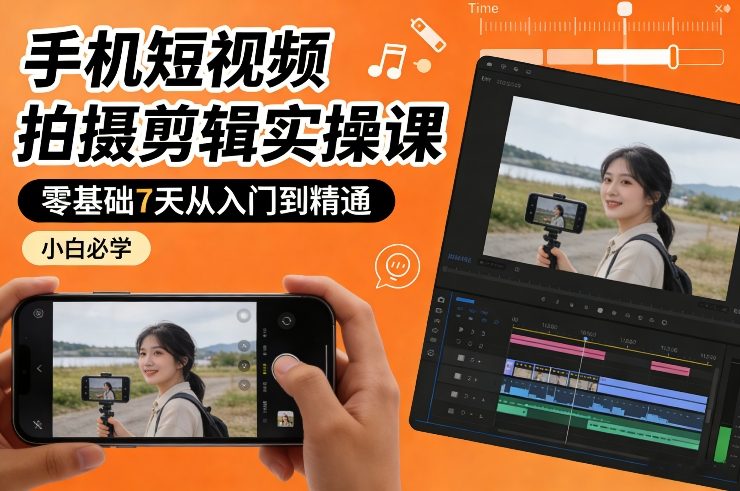 手机短视频拍摄剪辑实操课，零基础7天从入门到精通，小白必学汇创网-网创项目_汇创网_中创网_福缘网_冒泡网_网创项目平台汇创网