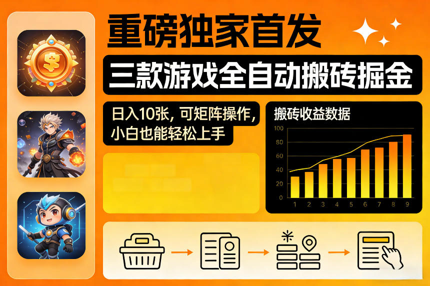 重磅独家首发，三款游戏全自动搬砖掘金，日入10张，可矩阵操作，小白也能轻松上手【揭秘】汇创网-网创项目_汇创网_中创网_福缘网_冒泡网_网创项目平台汇创网