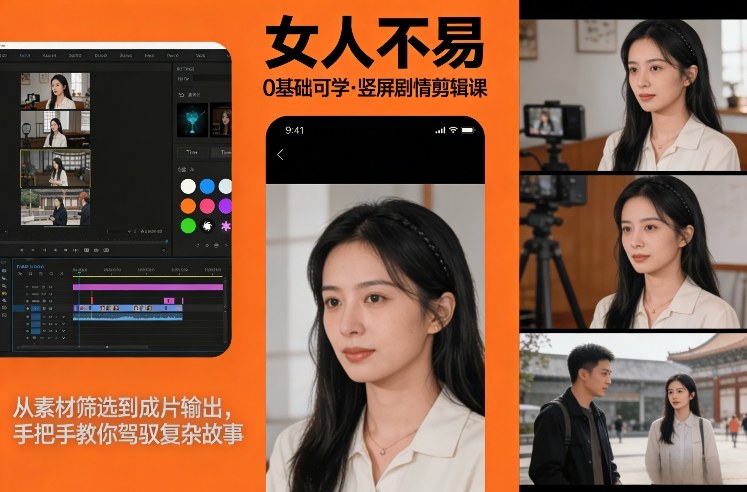 0基础可学！《女人不易》竖屏剧情剪辑课，从素材筛选到成片输出，手把手教你驾驭复杂故事汇创网-网创项目_汇创网_中创网_福缘网_冒泡网_网创项目平台汇创网