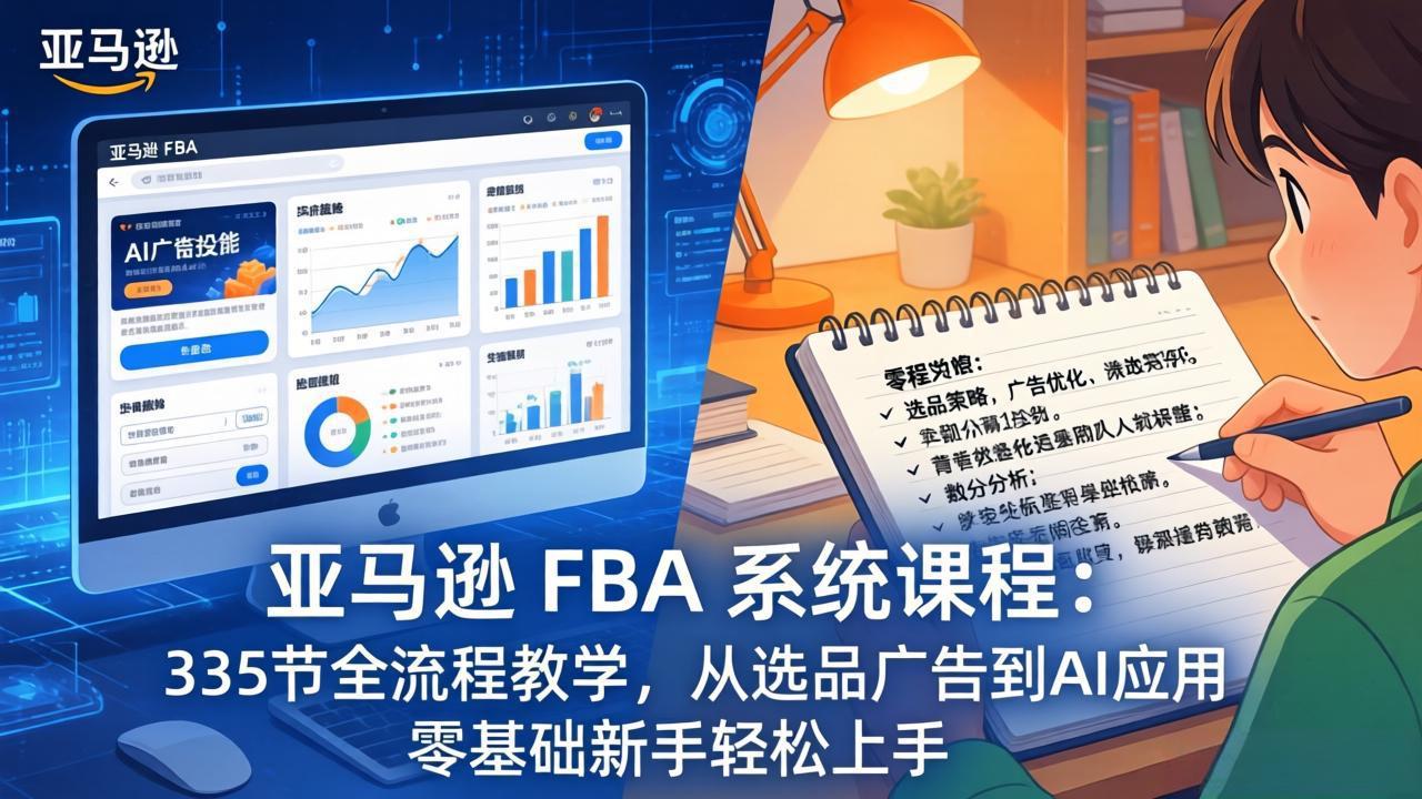 （17744期）亚马逊 FBA 系统课程（更新26年3月）335节全流程教学，从选品广告到AI应用，零基础新手轻松上手汇创网-网创项目_汇创网_中创网_福缘网_冒泡网_网创项目平台汇创网