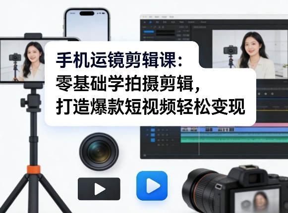 手机运镜剪辑课：零基础学拍摄剪辑，打造爆款短视频轻松变现汇创网-网创项目_汇创网_中创网_福缘网_冒泡网_网创项目平台汇创网