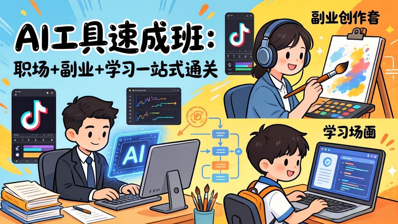 （17650期）AI工具速成班：职场+副业+学习一站式通关，20+爆款类型+剪映技巧+抖音算法，0基础快速上手汇创网-网创项目_汇创网_中创网_福缘网_冒泡网_网创项目平台汇创网