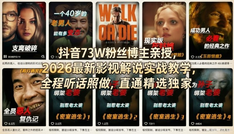 抖音73W粉丝博主亲授,2026最新影视解说实战教学,全程听话照做,直通精选独家汇创网-网创项目_汇创网_中创网_福缘网_冒泡网_网创项目平台汇创网