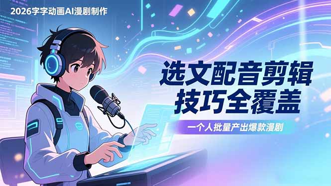 （17477期）2026字字动画AI漫剧制作-1期，选文配音剪辑技巧全覆盖，一个人就能批量产出爆款漫剧汇创网-网创项目_汇创网_中创网_福缘网_冒泡网_网创项目平台汇创网