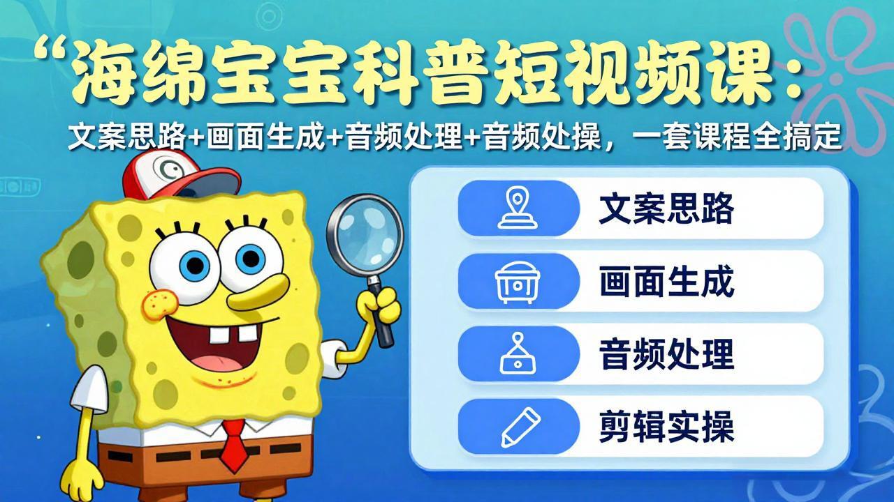 （17756期）海绵宝宝科普短视频课：文案思路+画面生成+音频处理+剪辑实操，一套课程全搞定汇创网-网创项目_汇创网_中创网_福缘网_冒泡网_网创项目平台汇创网