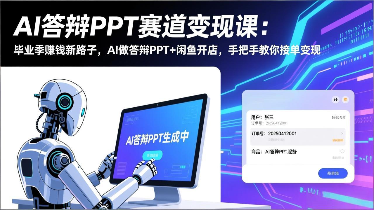 （17546期）AI答辩PPT赛道变现课：毕业季赚钱新路子，AI做答辩PPT+闲鱼开店，手把手教你接单变现汇创网-网创项目_汇创网_中创网_福缘网_冒泡网_网创项目平台汇创网