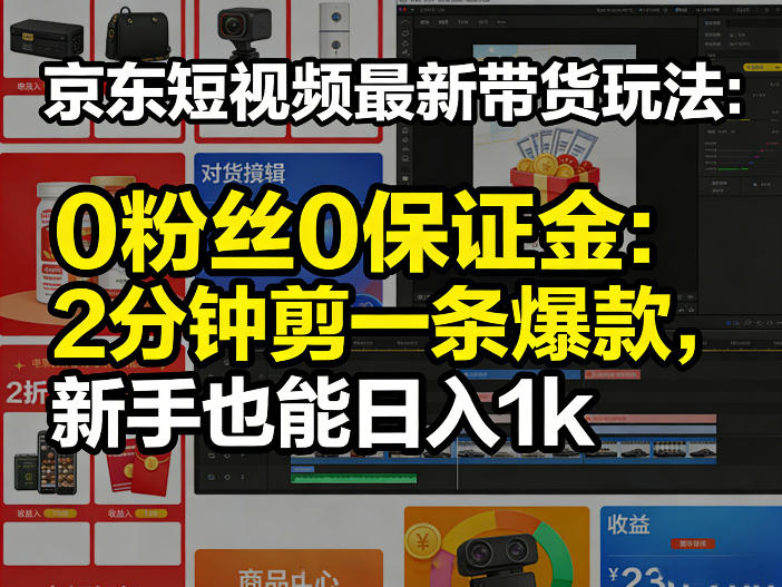 京东短视频最新带货玩法，0粉丝0保证金，2分钟剪一条爆款，新手也能日入1k+【揭秘】汇创网-网创项目_汇创网_中创网_福缘网_冒泡网_网创项目平台汇创网