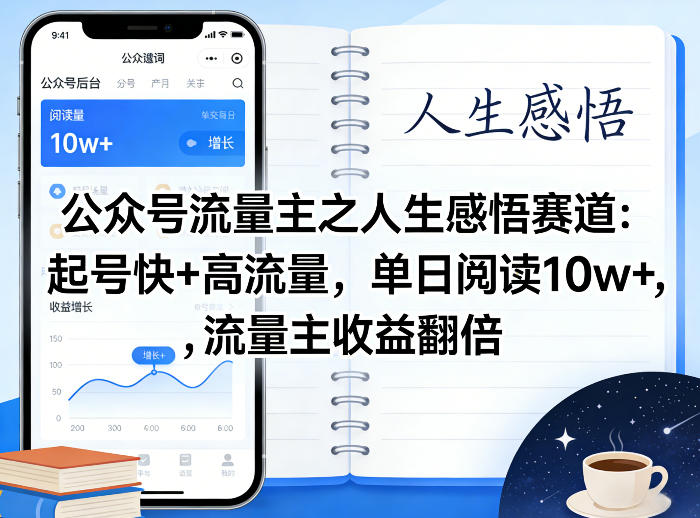 公众号流量主之人生感悟赛道，起号快+高流量，单日阅读10w+，流量主收益翻倍汇创网-网创项目_汇创网_中创网_福缘网_冒泡网_网创项目平台汇创网