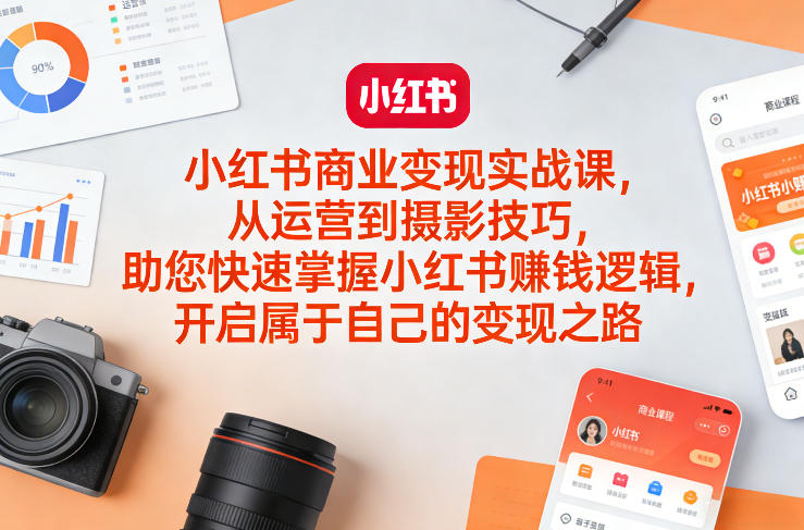 小红书商业变现实战课，从运营到摄影技巧，助您快速掌握小红书賺钱逻辑，开启属于自己的变现之路汇创网-网创项目_汇创网_中创网_福缘网_冒泡网_网创项目平台汇创网
