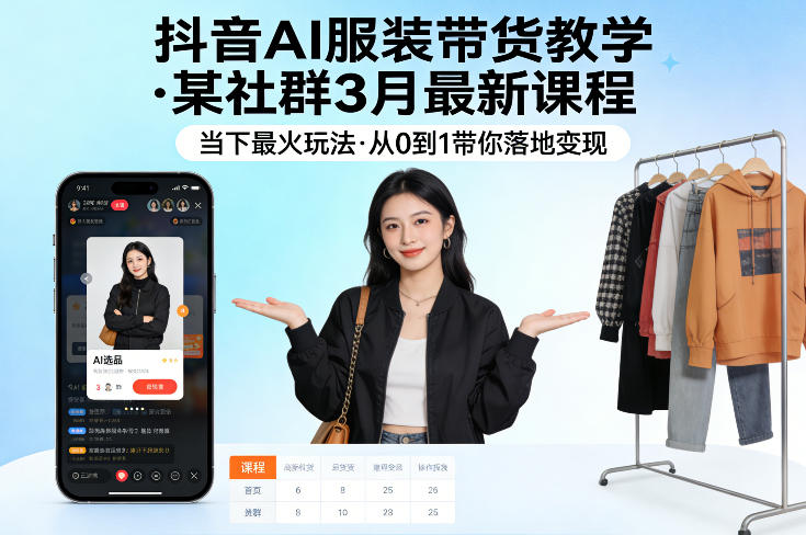 抖音AI服装带货教学,某社群3月最新课程,当下最火玩法,从0到1带你落地变现汇创网-网创项目_汇创网_中创网_福缘网_冒泡网_网创项目平台汇创网