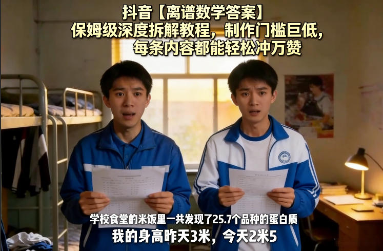 抖音【离谱数学答案】保姆级深度拆解教程，制作门槛巨低，每条内容都能轻松冲万赞，附详细步骤汇创网-网创项目_汇创网_中创网_福缘网_冒泡网_网创项目平台汇创网