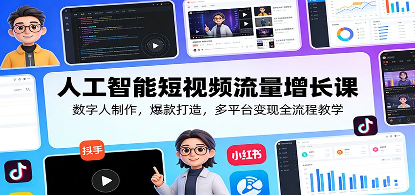 人工智能短视频流量增长课：数字人制作，爆款打造，多平台变现全流程教学汇创网-网创项目_汇创网_中创网_福缘网_冒泡网_网创项目平台汇创网