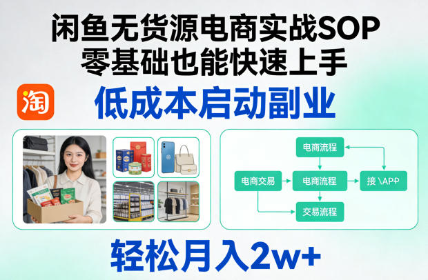 闲鱼无货源电商实战SOP，零基础也能快速上手，低成本启动副业，轻松月入2w+汇创网-网创项目_汇创网_中创网_福缘网_冒泡网_网创项目平台汇创网