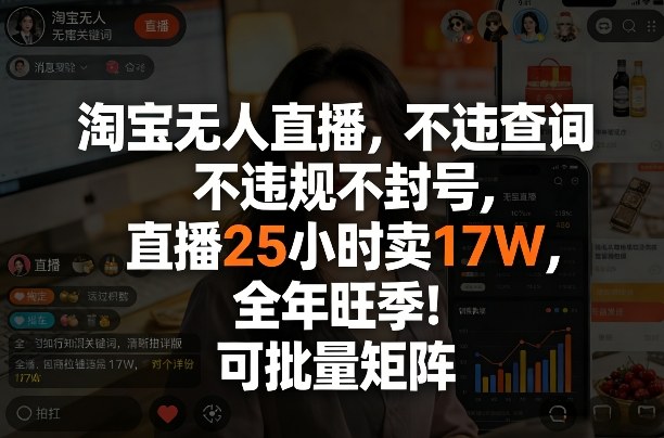 淘宝无人直播，不违规不封号，直播25小时卖17W，全年旺季！可批量矩阵【揭秘】汇创网-网创项目_汇创网_中创网_福缘网_冒泡网_网创项目平台汇创网