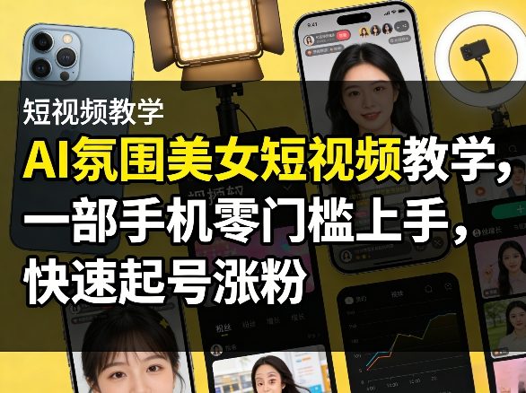 AI氛围美女短视频教学，一部手机零门槛上手，快速起号涨粉汇创网-网创项目_汇创网_中创网_福缘网_冒泡网_网创项目平台汇创网