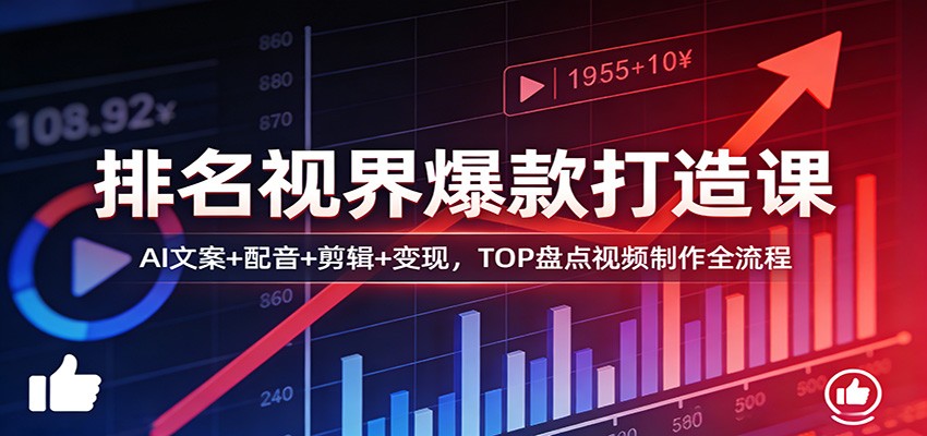 排名视界爆款打造课：AI文案+配音+剪辑+变现，TOP盘点视频制作全流程汇创网-网创项目_汇创网_中创网_福缘网_冒泡网_网创项目平台汇创网