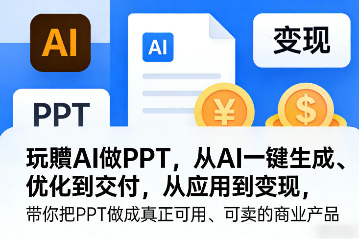 玩賺AI做PPT，从AI一键生成、优化到交付，从应用到变现，带你把PPT做成真正可用、可卖的商业产品汇创网-网创项目_汇创网_中创网_福缘网_冒泡网_网创项目平台汇创网