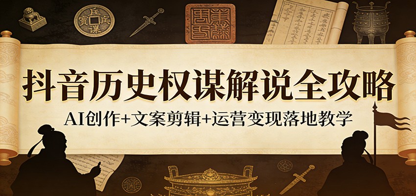 抖音历史权谋解说全攻略：AI创作+文案剪辑+运营变现落地教学汇创网-网创项目_汇创网_中创网_福缘网_冒泡网_网创项目平台汇创网