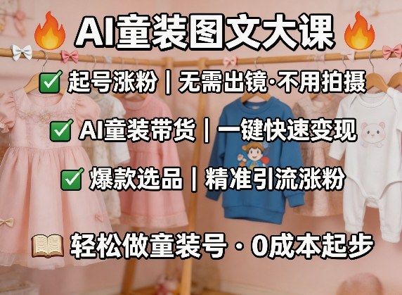 AI童装图文剪辑，某社群童装图文大课，起号涨粉、AI童装带货、爆款选品，无需出镜和拍摄汇创网-网创项目_汇创网_中创网_福缘网_冒泡网_网创项目平台汇创网