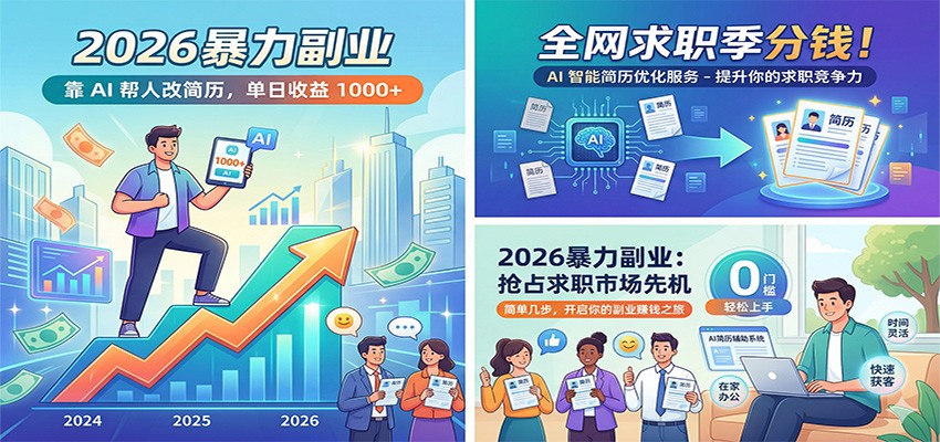 2026暴力副业：靠AI帮人改简历，单日收益1000+，全网求职季分钱汇创网-网创项目_汇创网_中创网_福缘网_冒泡网_网创项目平台汇创网