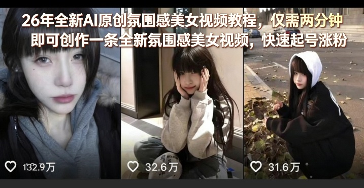 26年全新AI原创氛围感美女视频教程,仅需两分钟即可创作一条全新氛围感美女视频,快速起号涨粉汇创网-网创项目_汇创网_中创网_福缘网_冒泡网_网创项目平台汇创网