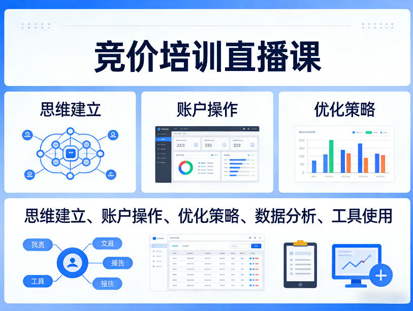 竞价培训直播课，覆盖思维建立、账户操作、优化策略、数据分析、工具使用等，全方位提升效果汇创网-网创项目_汇创网_中创网_福缘网_冒泡网_网创项目平台汇创网