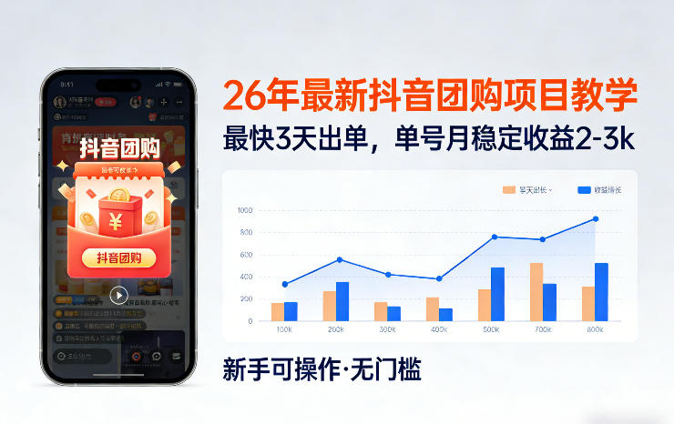 26年最新抖音团购项目教学，0门槛，最快3天出单，单号月稳定收益2-3k汇创网-网创项目_汇创网_中创网_福缘网_冒泡网_网创项目平台汇创网