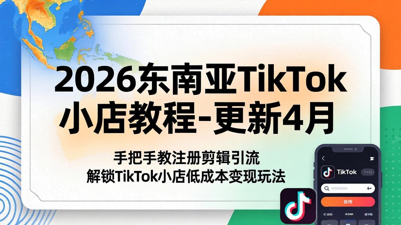 （18180期）2026东南亚TikTok小店教程-更新4月，手把手教注册剪辑引流，解锁TikTok小店低成本变现玩法汇创网-网创项目_汇创网_中创网_福缘网_冒泡网_网创项目平台汇创网