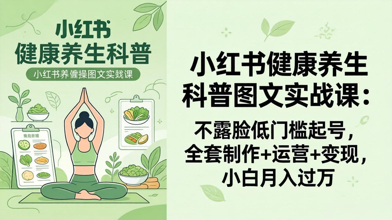 （18033期）2026小红书健康养生科普图文实战课：不露脸低门槛起号，全套制作+运营+变现，小白月入过万汇创网-网创项目_汇创网_中创网_福缘网_冒泡网_网创项目平台汇创网