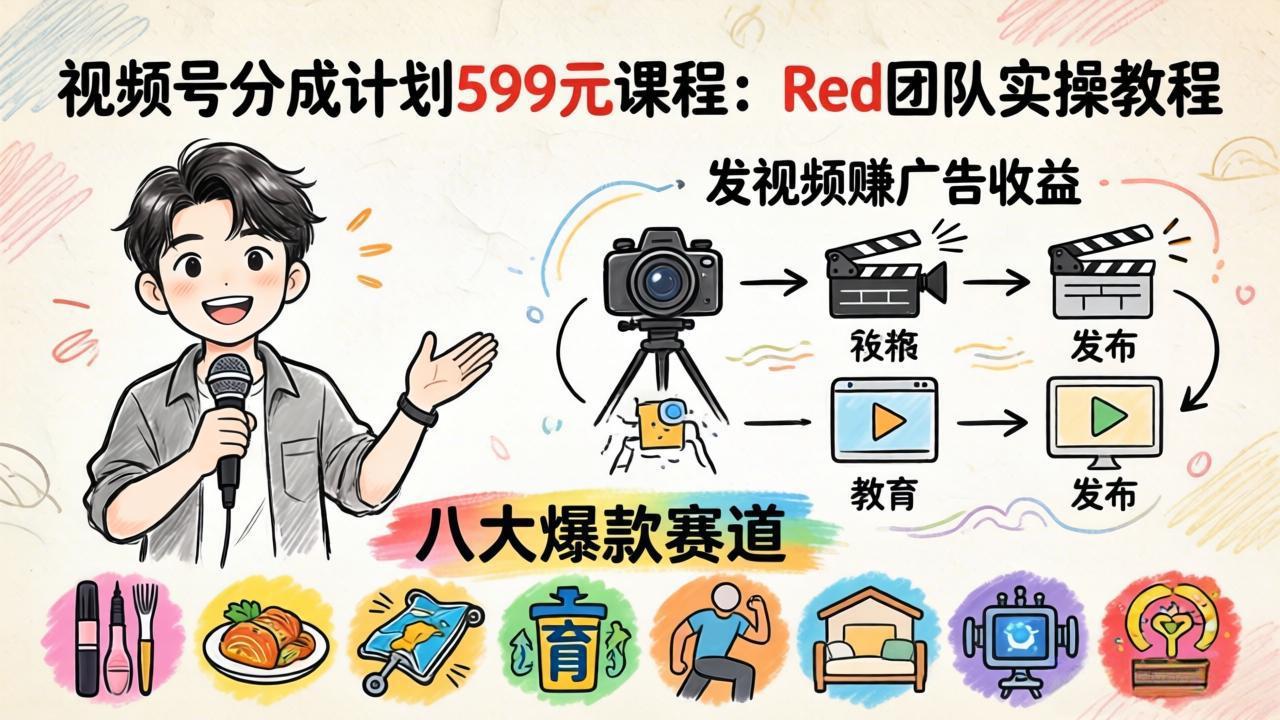 （18088期）视频号分成计划599元课程：Red团队实操教程，发视频赚广告收益，八大爆款赛道全掌握汇创网-网创项目_汇创网_中创网_福缘网_冒泡网_网创项目平台汇创网