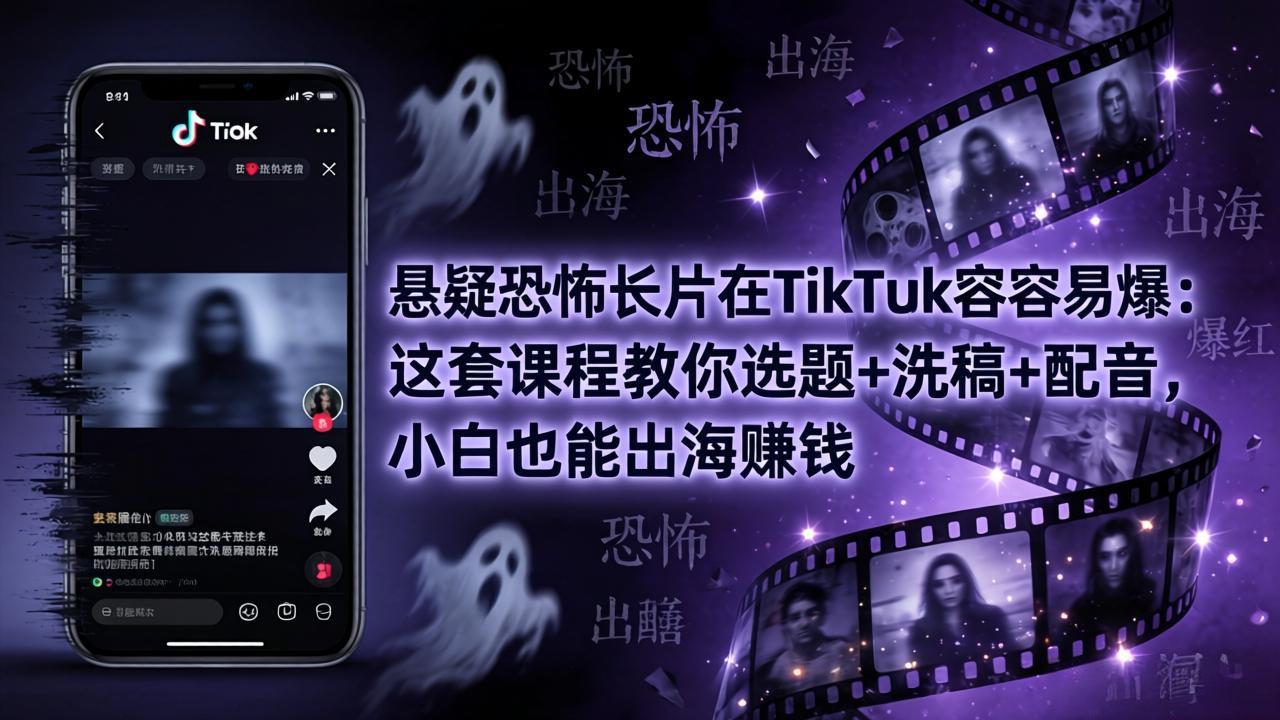 （18220期）悬疑恐怖长片在TikTok最容易爆：这套课程教你选题+洗稿+配音，小白也能出海赚钱汇创网-网创项目_汇创网_中创网_福缘网_冒泡网_网创项目平台汇创网