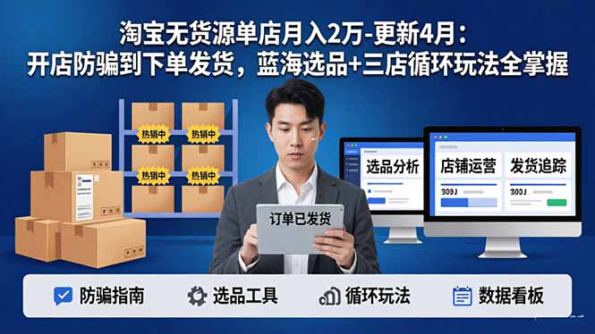 （17988期）淘宝无货源单店月入2万-更新4月：开店防骗到下单发货，蓝海选品+三店循环玩法全掌握汇创网-网创项目_汇创网_中创网_福缘网_冒泡网_网创项目平台汇创网