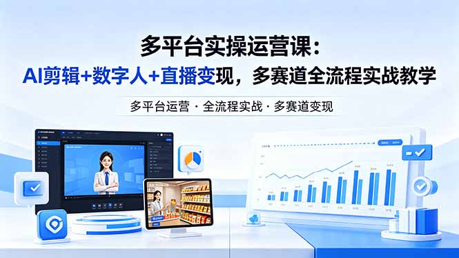 （18193期）某团队多平台实操运营课-更新26年4月25：AI剪辑+数字人+直播变现，多赛道全流程实战教学汇创网-网创项目_汇创网_中创网_福缘网_冒泡网_网创项目平台汇创网