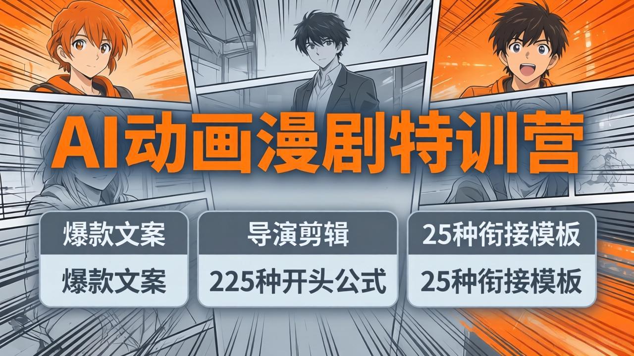 （17917期）AI动画漫剧特训营：爆款文案+导演剪辑：225种开头公式+25种衔接模板，两小时剪电影级大片汇创网-网创项目_汇创网_中创网_福缘网_冒泡网_网创项目平台汇创网