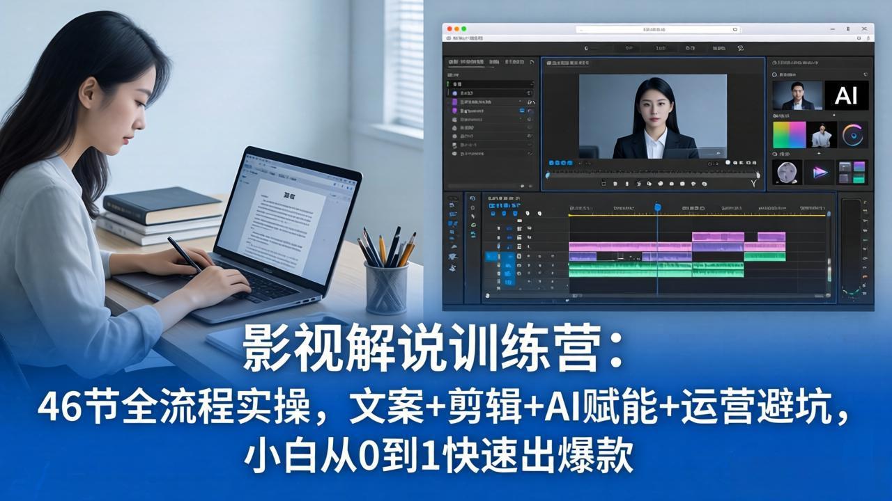 （18053期）影视解说特训营：46节全流程实操，文案+剪辑+AI赋能+运营避坑，小白从0到1快速出爆款汇创网-网创项目_汇创网_中创网_福缘网_冒泡网_网创项目平台汇创网