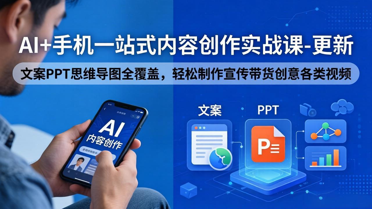 （18204期）AI+手机一站式内容创作实战课-更新，文案PPT思维导图全覆盖，轻松制作宣传带货创意各类视频汇创网-网创项目_汇创网_中创网_福缘网_冒泡网_网创项目平台汇创网