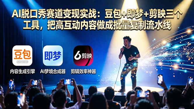 （17990期）AI脱口秀赛道变现实战：豆包+即梦+剪映三个工具，把高互动内容做成批量复制流水线汇创网-网创项目_汇创网_中创网_福缘网_冒泡网_网创项目平台汇创网